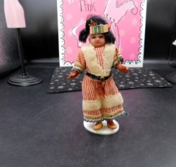 6'' NATIVE GERMAN 10 PAINTED BISQUE HEAD,  COMPO WOOD BODY,  ORIGINAL DOLL, DRESS